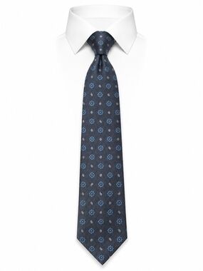 346 BROOKS BROTHERS | Italian‎ Silk Gray Blue Medallion Tie USA | 60"